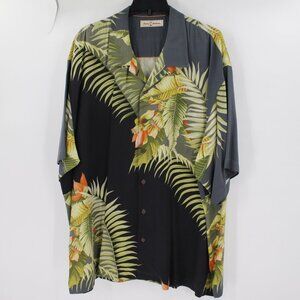 Tommy Bahama Hawaiian Shirt Mens 2XL Silk camp floral leaf print loop collar